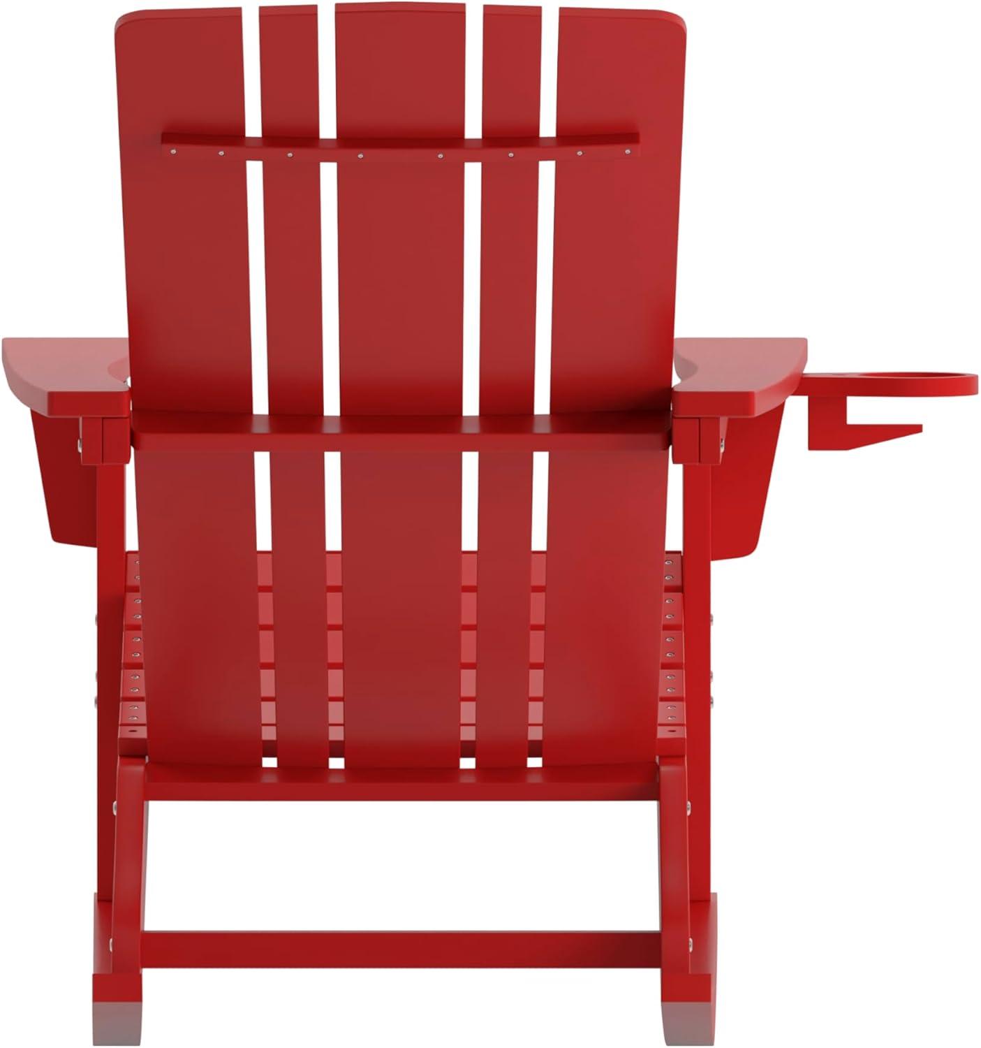 imageFlash Furniture Halifax Adirondack Rocking Chair with Cup Holder Weather Resistant Poly Resin Adirondack Rocking Chair RedRed