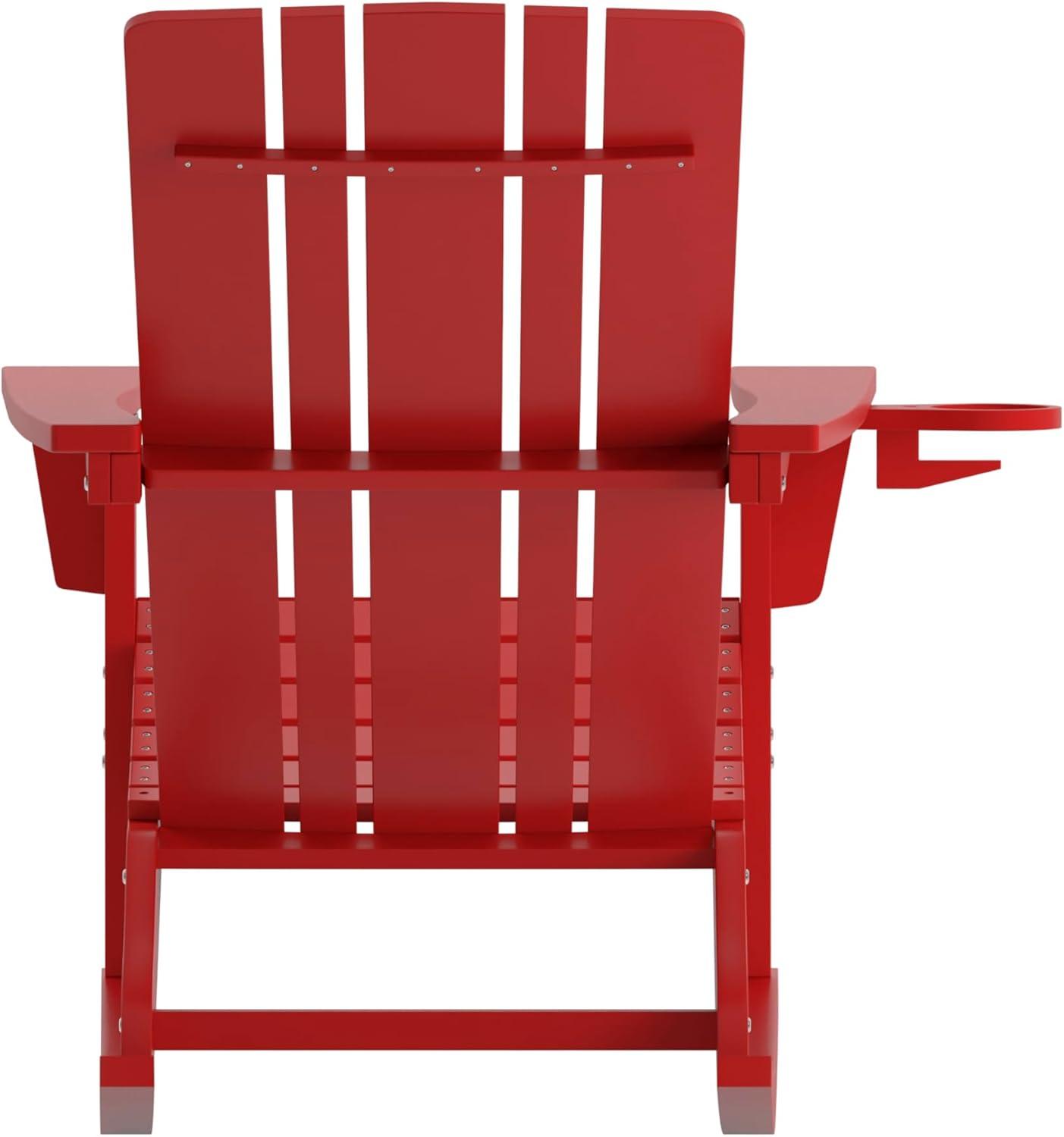 imageFlash Furniture Halifax Adirondack Rocking Chair with Cup Holder Weather Resistant Poly Resin Adirondack Rocking Chair RedRed