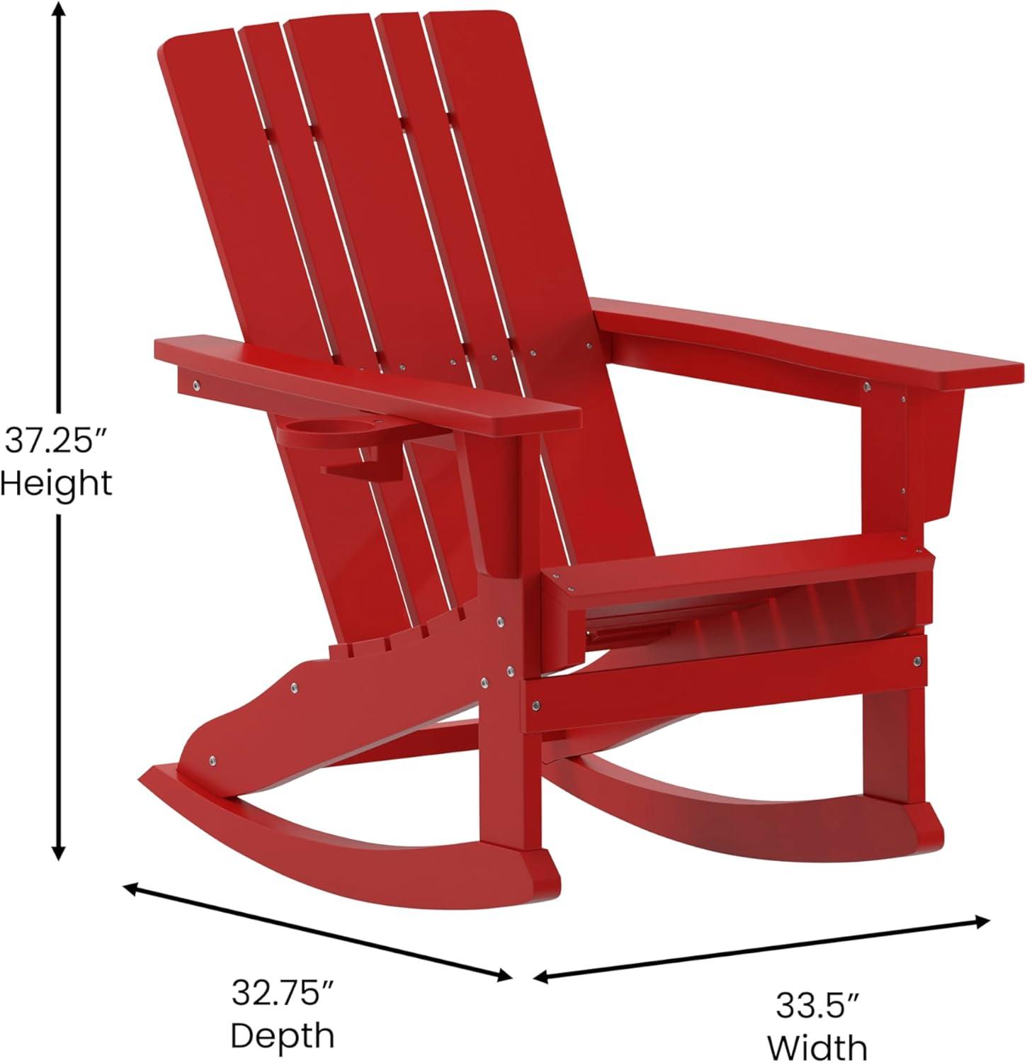 imageFlash Furniture Halifax Adirondack Rocking Chair with Cup Holder Weather Resistant Poly Resin Adirondack Rocking Chair RedRed