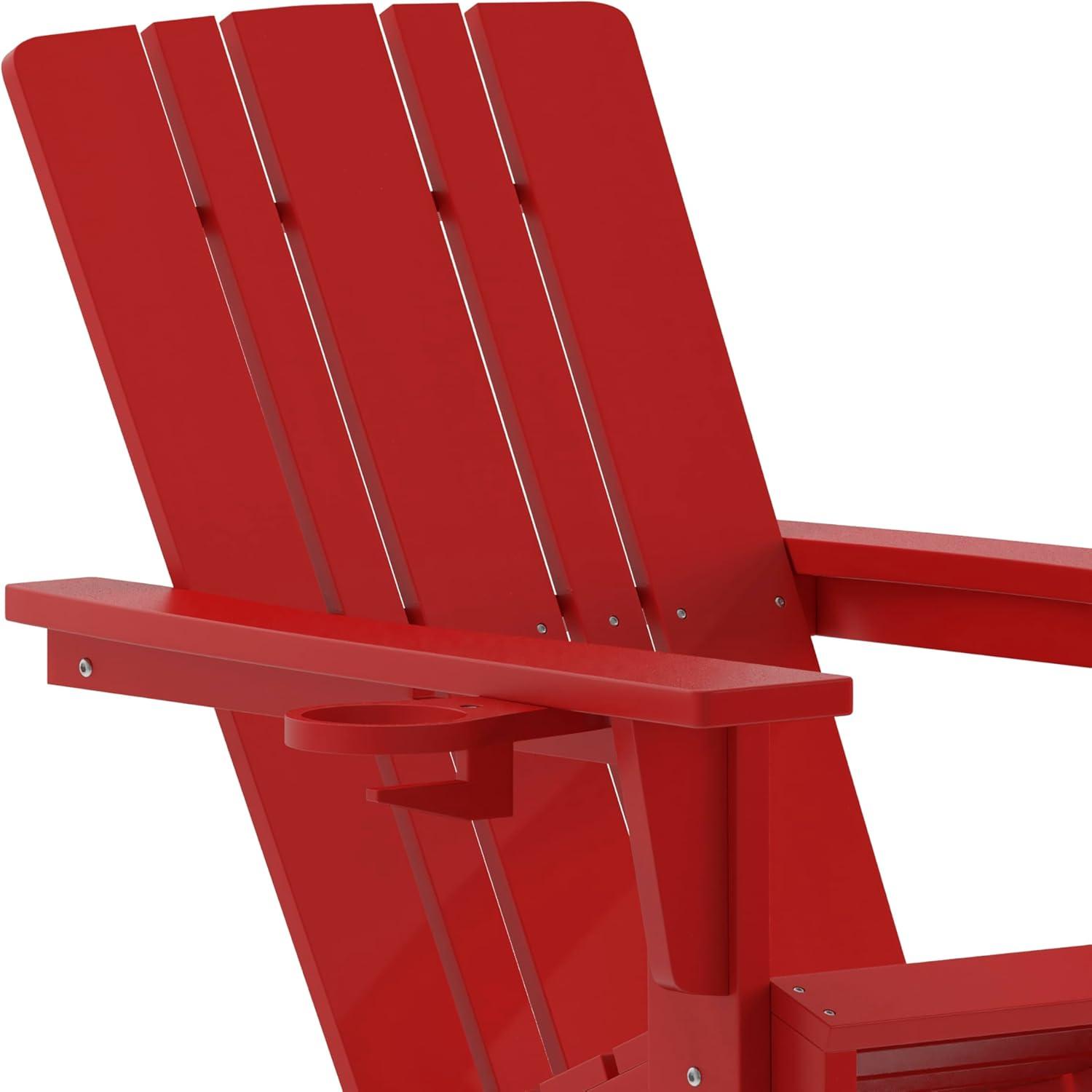 imageFlash Furniture Halifax Adirondack Rocking Chair with Cup Holder Weather Resistant Poly Resin Adirondack Rocking Chair RedRed