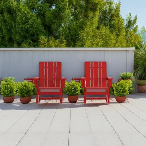 imageFlash Furniture Halifax Adirondack Rocking Chair with Cup Holder Weather Resistant Poly Resin Adirondack Rocking Chair RedRed