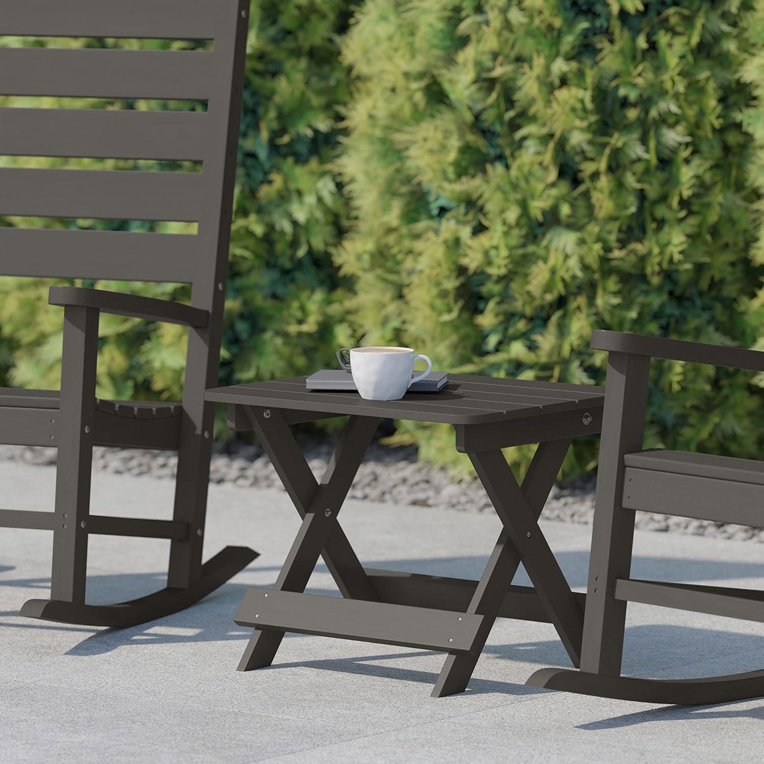 imageFlash Furniture Halifax Outdoor Folding Side Table Portable AllWeather HDPE Adirondack Side Table GrayGrey