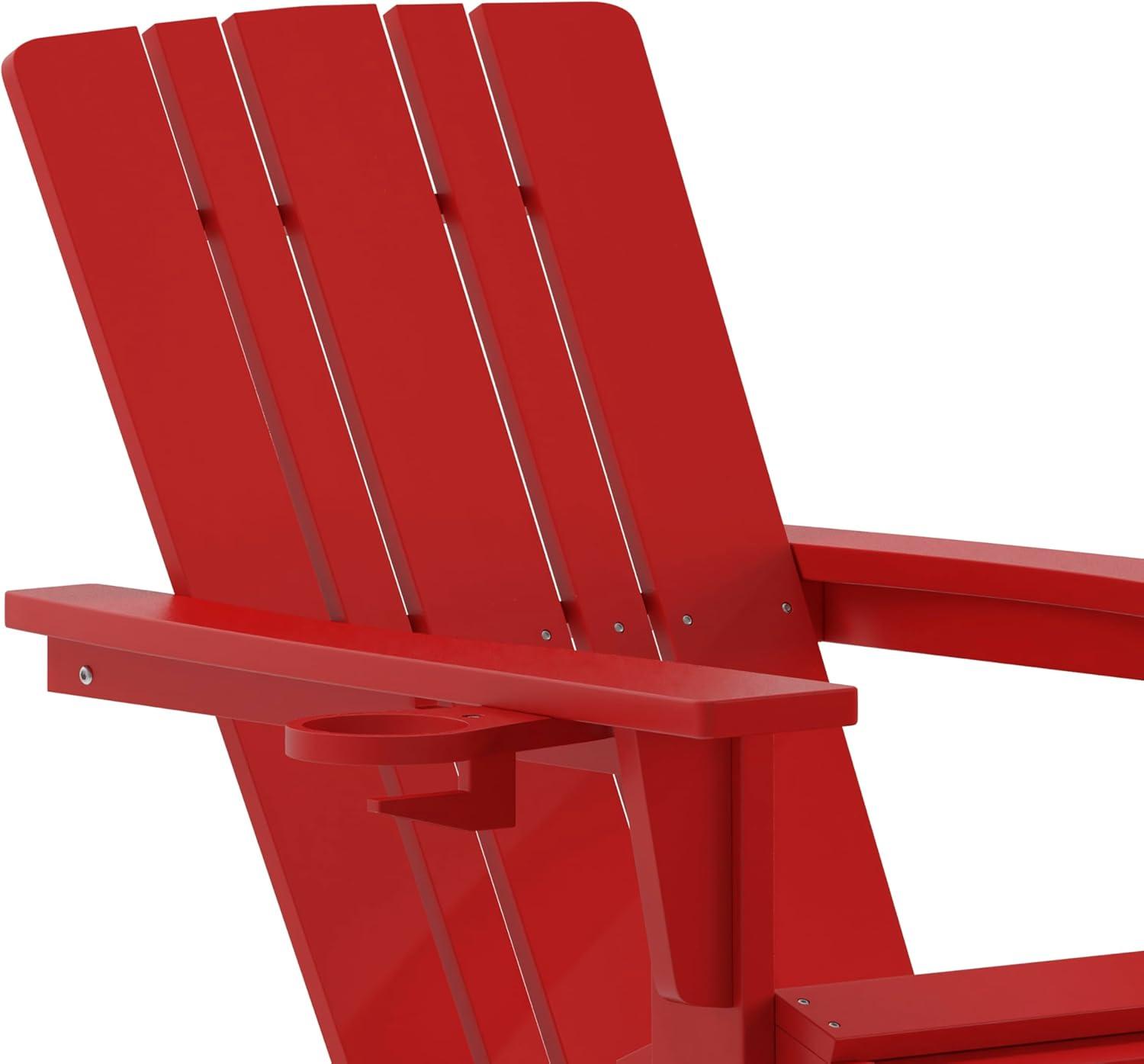 imageFlash Furniture Halifax Poly Resin Adirondack Chair with Cup Holder and Pull Out Ottoman AllWeather Poly Resin IndoorOutdoor Lounge Chair Set of 2 BlackRed