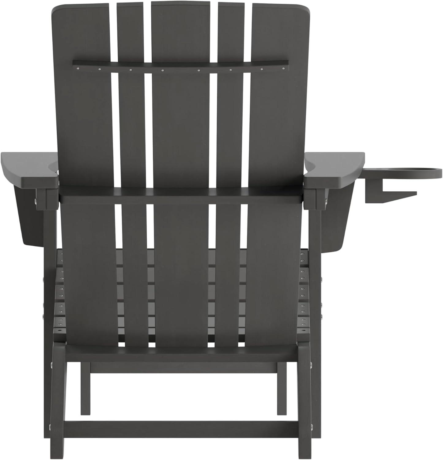 imageFlash Furniture Halifax Poly Resin Adirondack Chair with Cup Holder and Pull Out Ottoman AllWeather Poly Resin IndoorOutdoor Lounge Chair Set of 2 BlackGrey