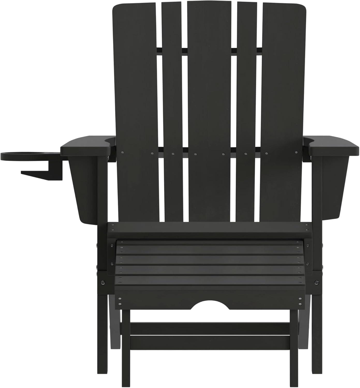imageFlash Furniture Halifax Poly Resin Adirondack Chair with Cup Holder and Pull Out Ottoman AllWeather Poly Resin IndoorOutdoor Lounge Chair Set of 2 BlackBlack