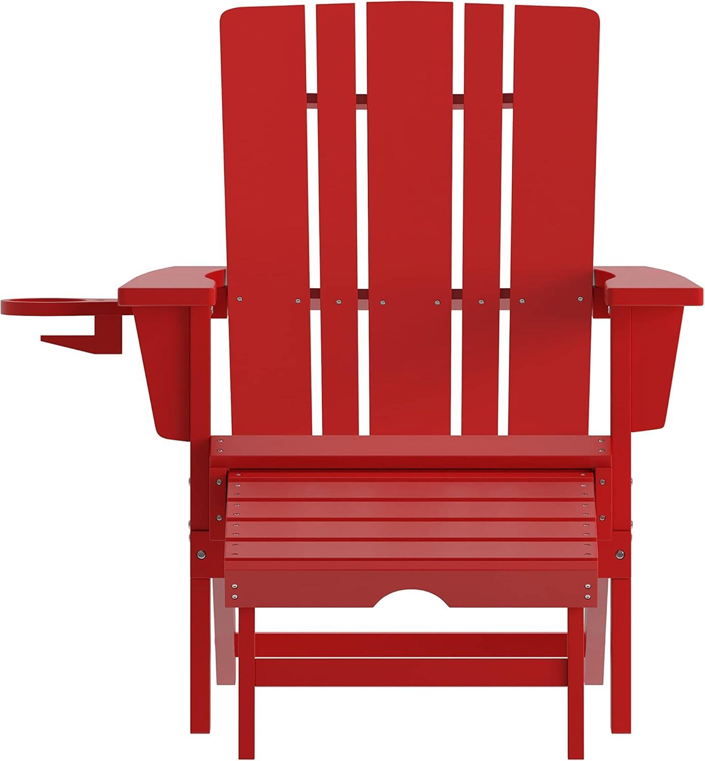 imageFlash Furniture Halifax Poly Resin Adirondack Chair with Cup Holder and Pull Out Ottoman AllWeather Poly Resin IndoorOutdoor Lounge Chair Set of 2 BlackRed