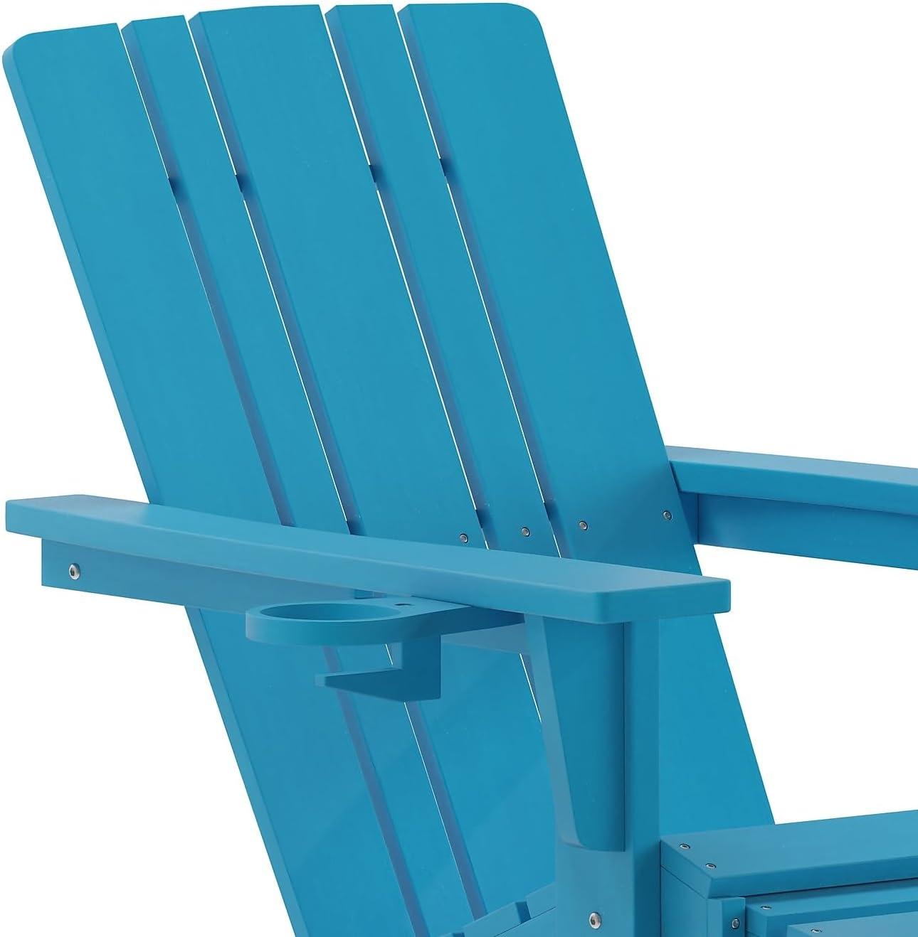 imageFlash Furniture Halifax Poly Resin Adirondack Chair with Cup Holder and Pull Out Ottoman AllWeather Poly Resin IndoorOutdoor Lounge Chair Set of 2 BlackBlue