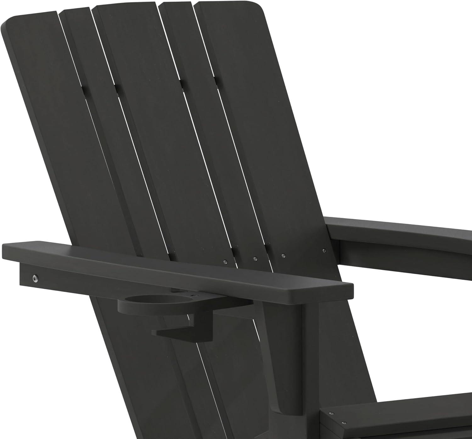 imageFlash Furniture Halifax Poly Resin Adirondack Chair with Cup Holder and Pull Out Ottoman AllWeather Poly Resin IndoorOutdoor Lounge Chair Set of 2 BlackBlack