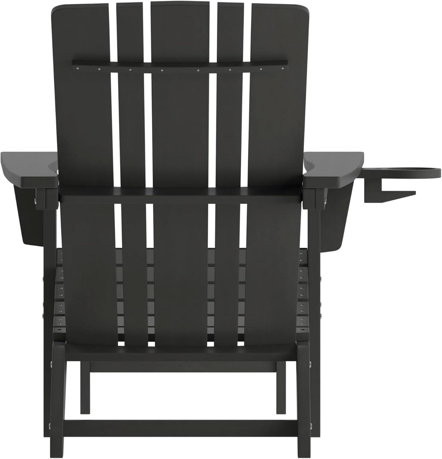 imageFlash Furniture Halifax Poly Resin Adirondack Chair with Cup Holder and Pull Out Ottoman AllWeather Poly Resin IndoorOutdoor Lounge Chair Set of 2 BlackBlack