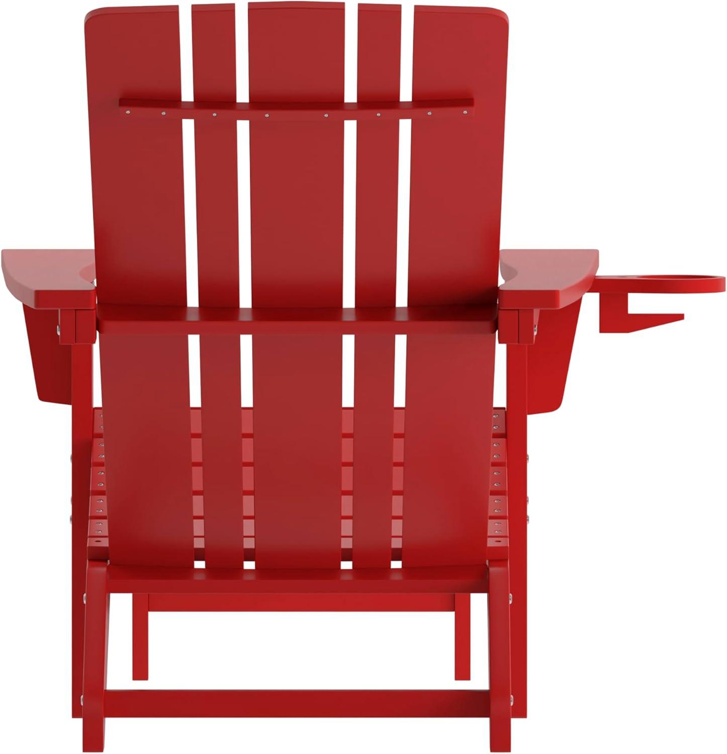 imageFlash Furniture Halifax Poly Resin Adirondack Chair with Cup Holder and Pull Out Ottoman AllWeather Poly Resin IndoorOutdoor Lounge Chair Set of 2 BlackRed