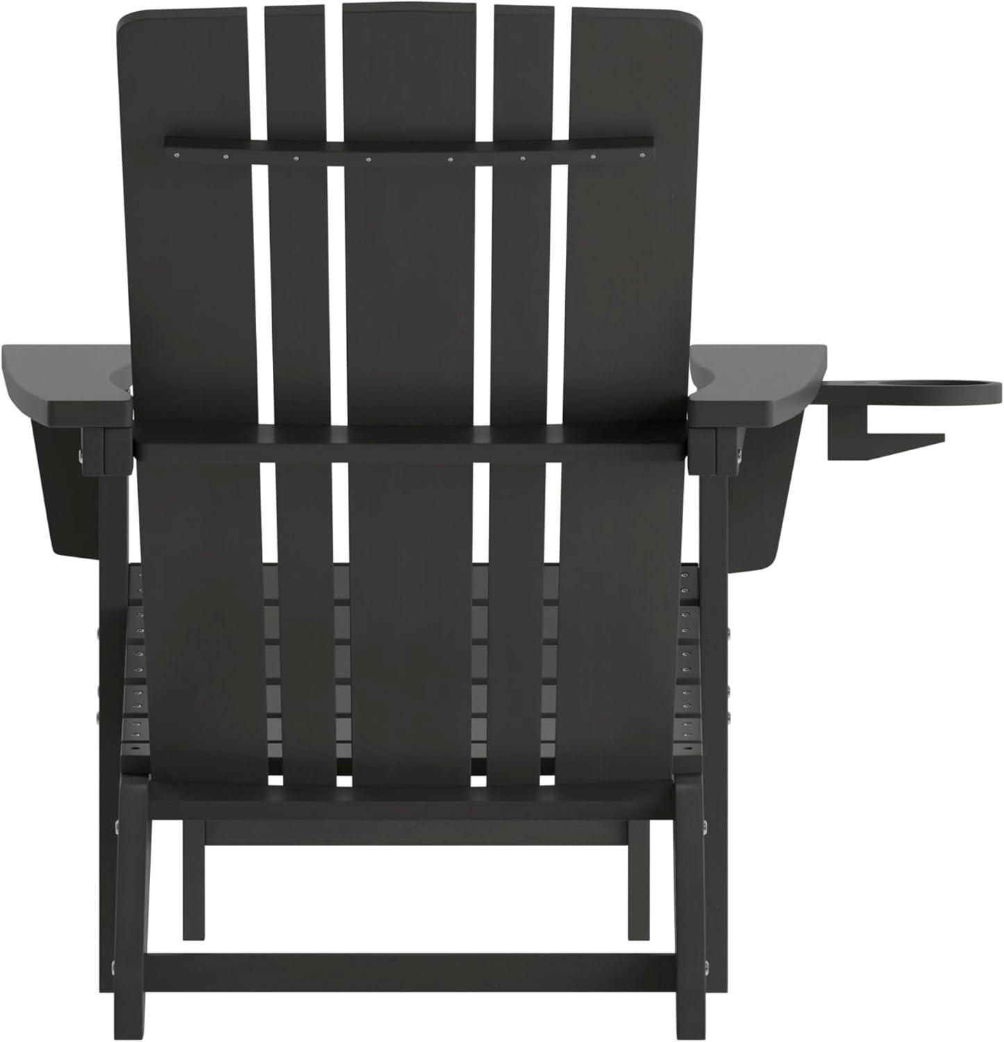 imageFlash Furniture Halifax Poly Resin Adirondack Chair with Cup Holder and Pull Out Ottoman AllWeather Poly Resin IndoorOutdoor Lounge Chair Set of 2 BlackBlack