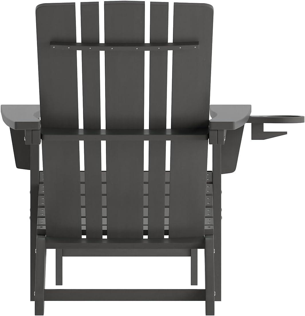 imageFlash Furniture Halifax Poly Resin Adirondack Chair with Cup Holder and Pull Out Ottoman AllWeather Poly Resin IndoorOutdoor Lounge Chair Set of 2 BlackGrey