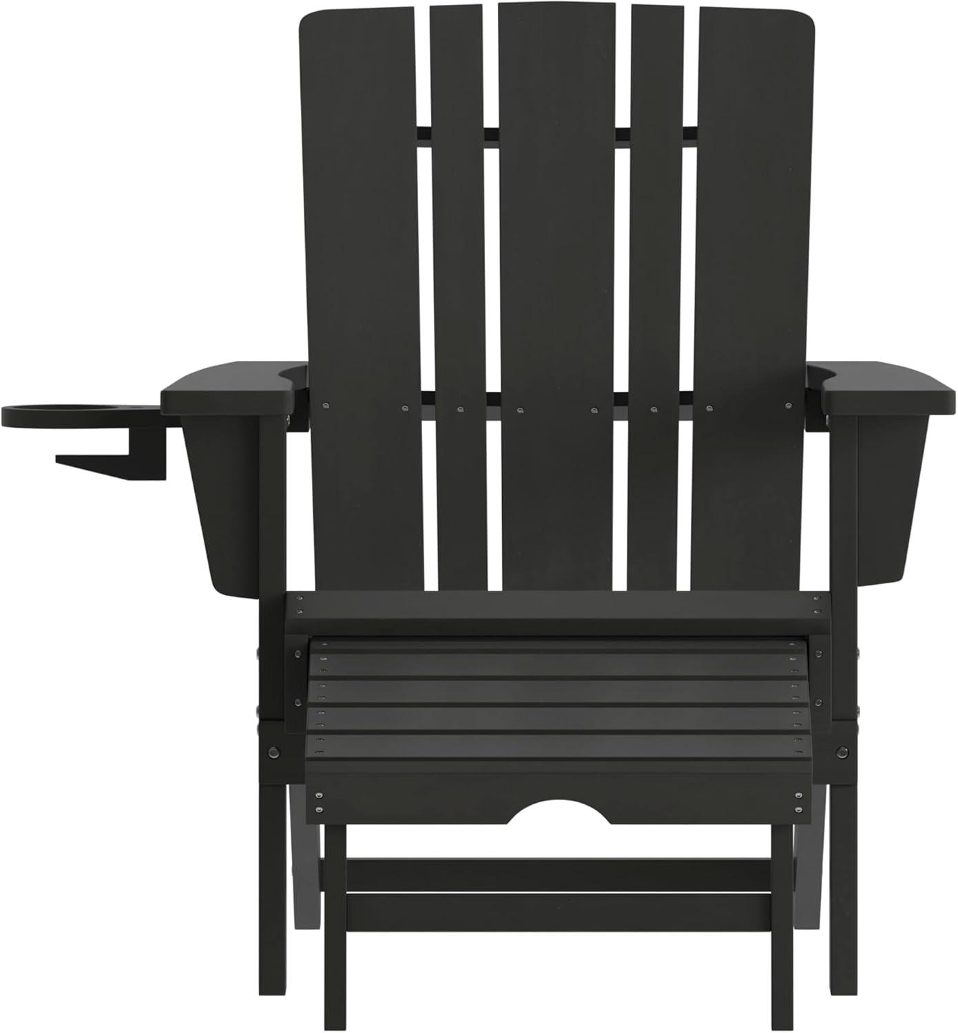 imageFlash Furniture Halifax Poly Resin Adirondack Chair with Cup Holder and Pull Out Ottoman AllWeather Poly Resin IndoorOutdoor Lounge Chair Set of 2 BlackBlack