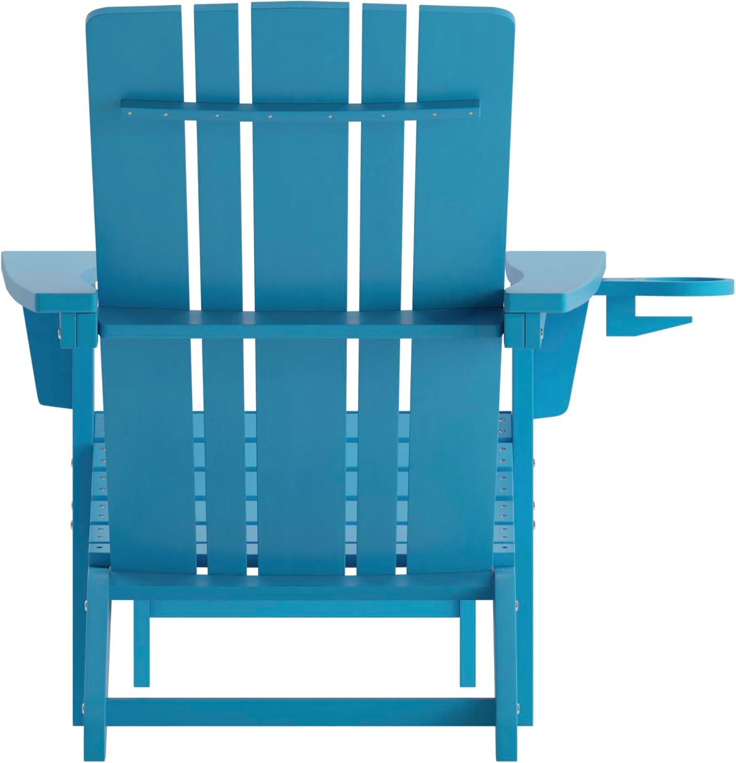 imageFlash Furniture Halifax Poly Resin Adirondack Chair with Cup Holder and Pull Out Ottoman AllWeather Poly Resin IndoorOutdoor Lounge Chair Set of 2 BlackBlue