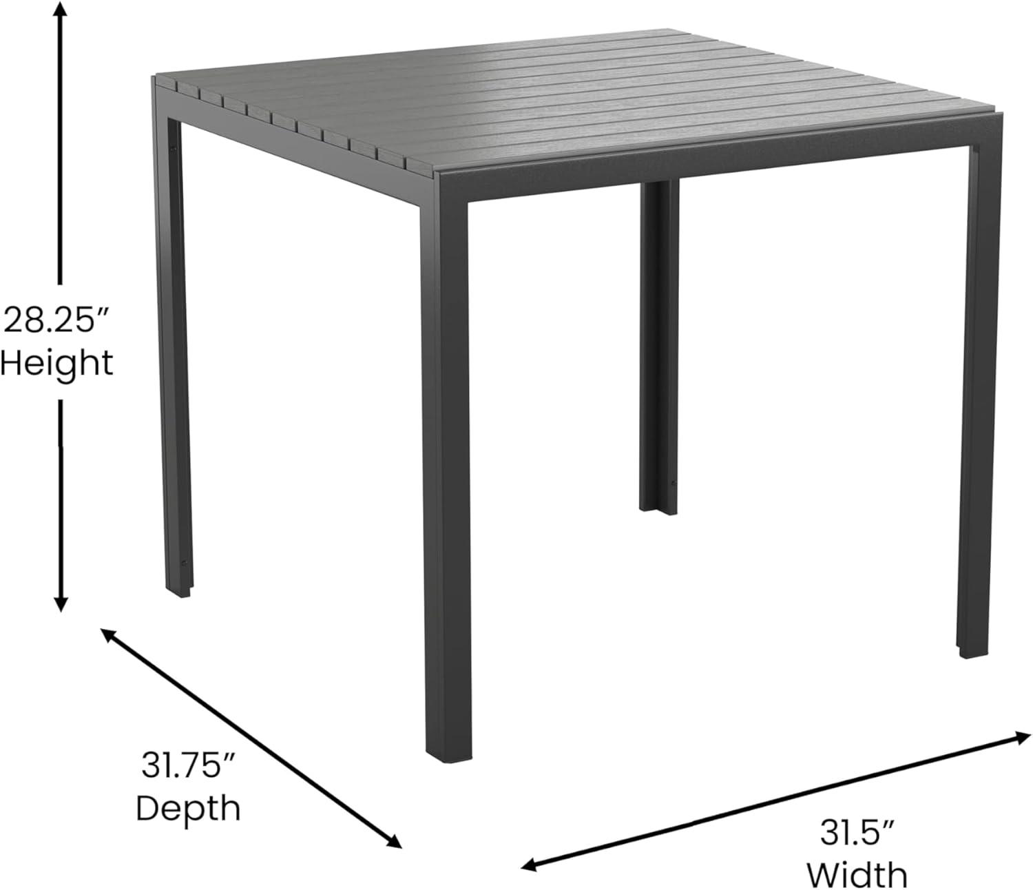 imageFlash Furniture Harris Commercial IndoorOutdoor Patio Table Black Poly Resin Slatted Top Black Steel Frame Seating for 4