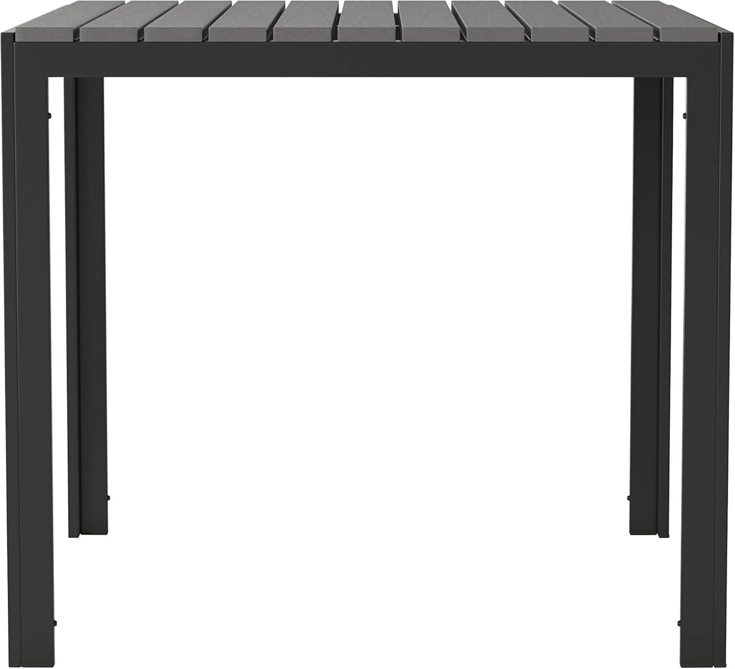 imageFlash Furniture Harris Commercial IndoorOutdoor Patio Table Black Poly Resin Slatted Top Black Steel Frame Seating for 4