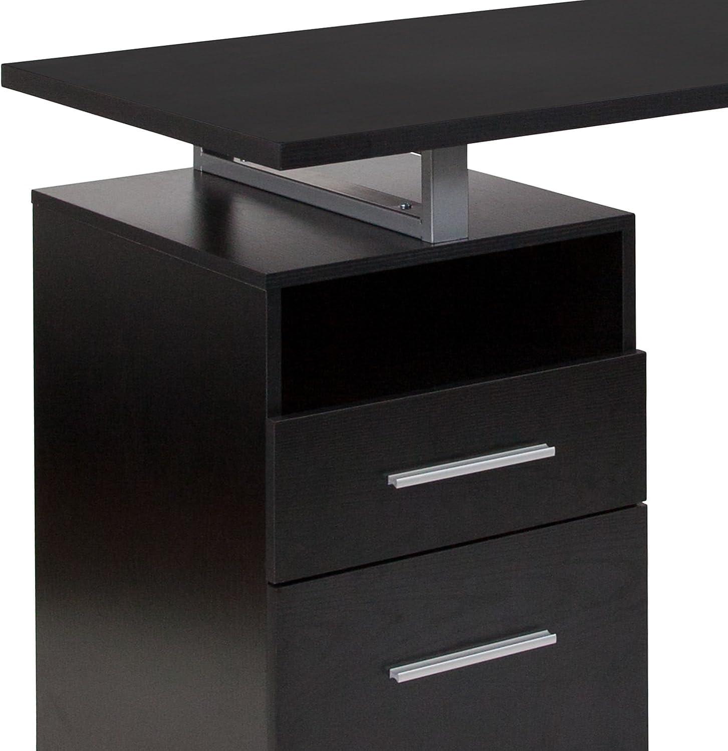 imageFlash Furniture Harwood Dark Ash Wood Grain Finish Computer Desk with Two Drawers and Silver Metal FrameDark Ash