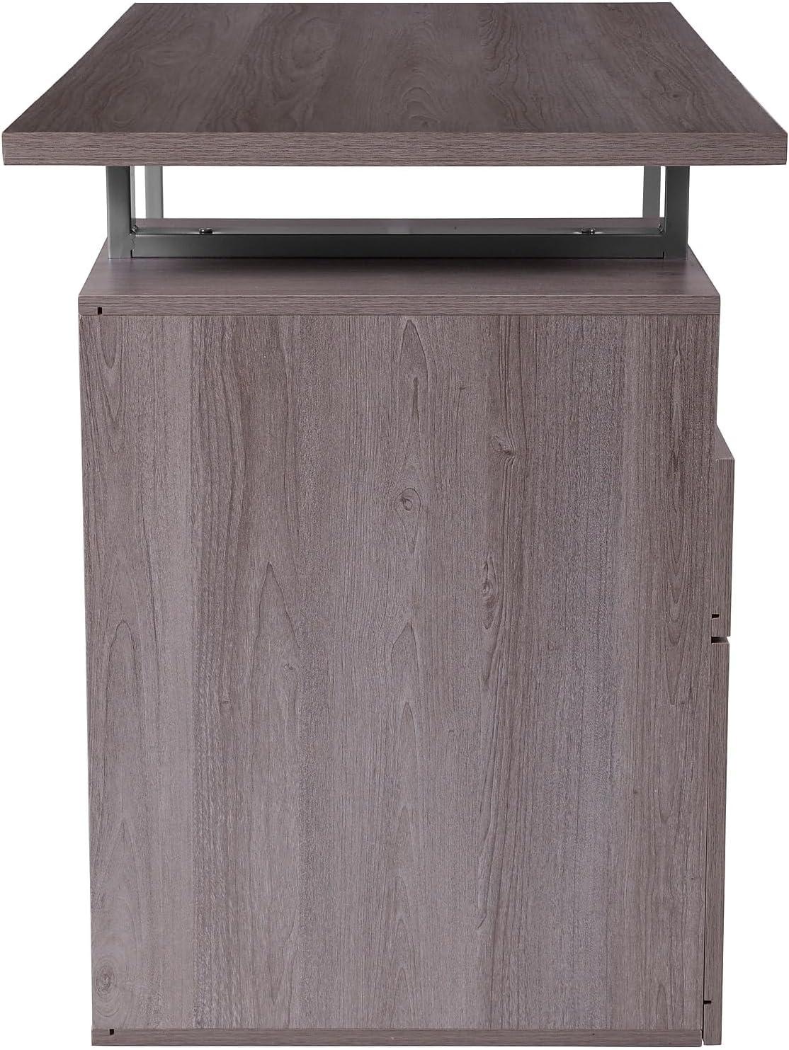 imageFlash Furniture Harwood Dark Ash Wood Grain Finish Computer Desk with Two Drawers and Silver Metal FrameLight Ash