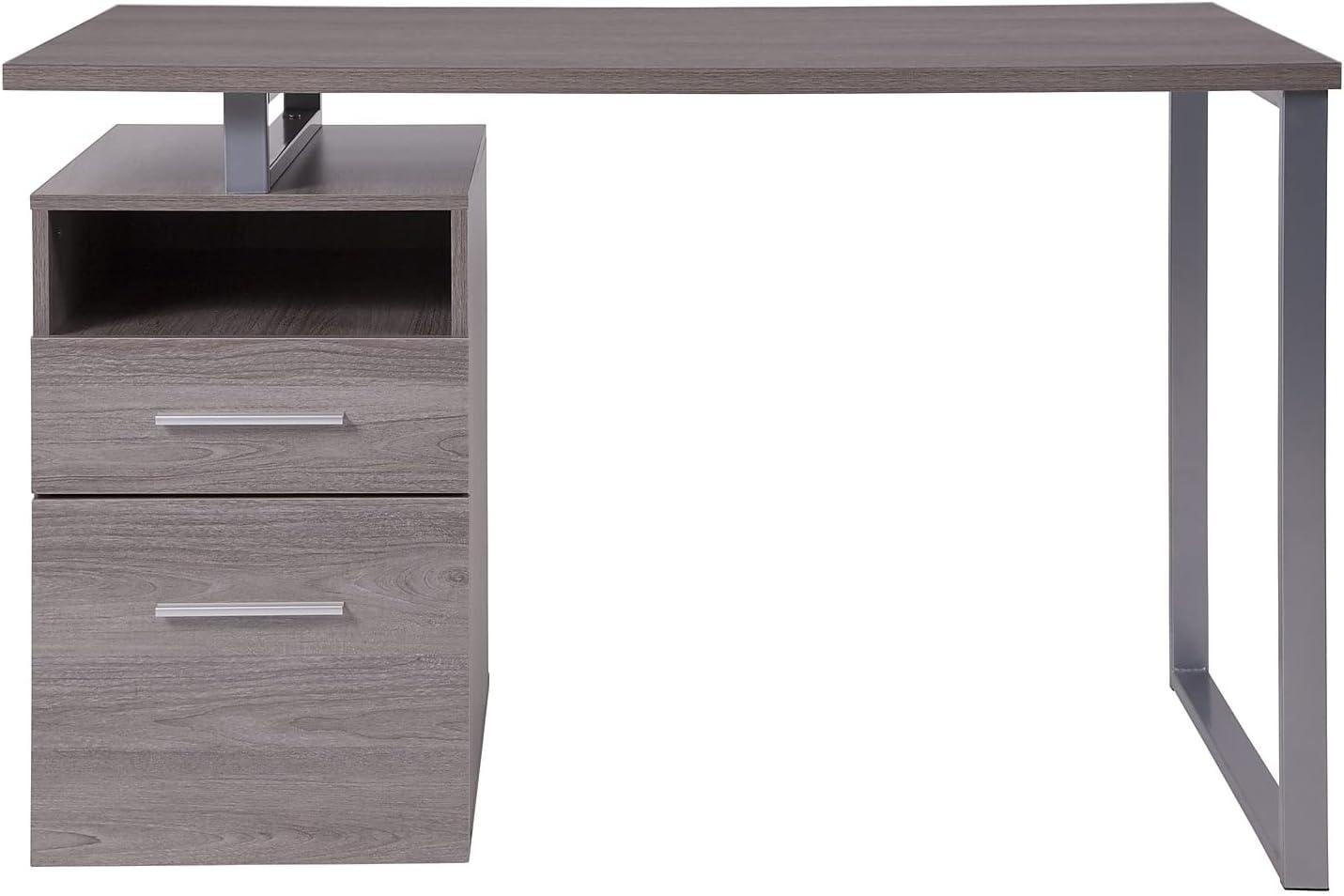 imageFlash Furniture Harwood Dark Ash Wood Grain Finish Computer Desk with Two Drawers and Silver Metal FrameLight Ash