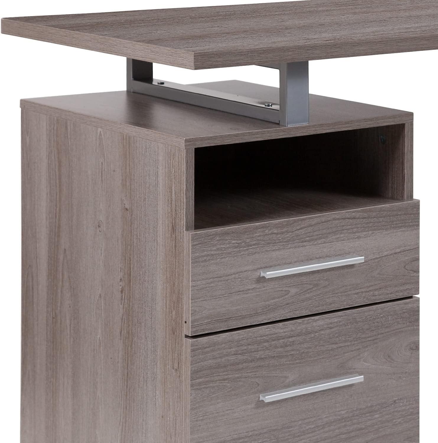 imageFlash Furniture Harwood Dark Ash Wood Grain Finish Computer Desk with Two Drawers and Silver Metal FrameLight Ash