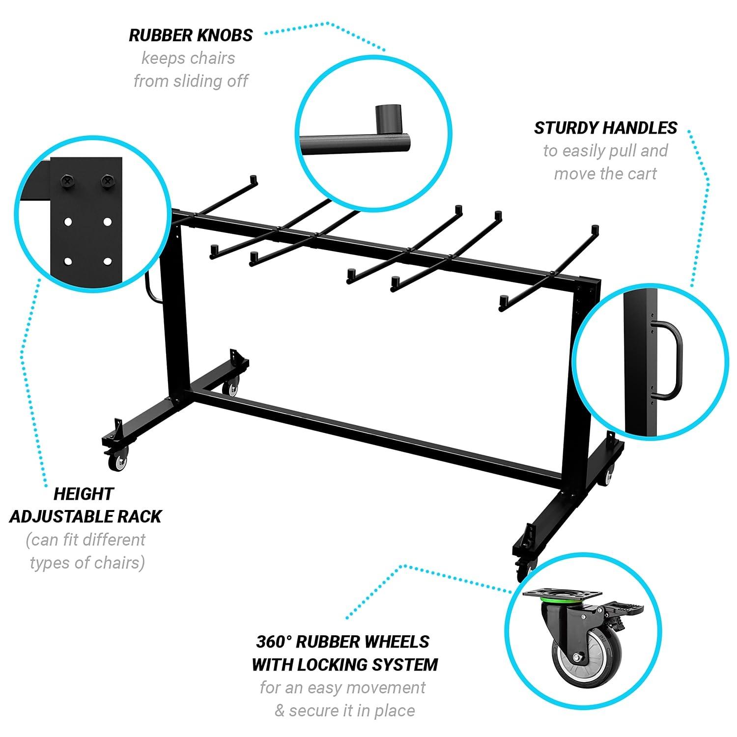 imageFlash Furniture Hawkins Heavy Duty Folding Table and Chairs Mobile CartLocking Wheels Outdoor Cover 42 Folding Chairs and 12 Tables Capacity Black