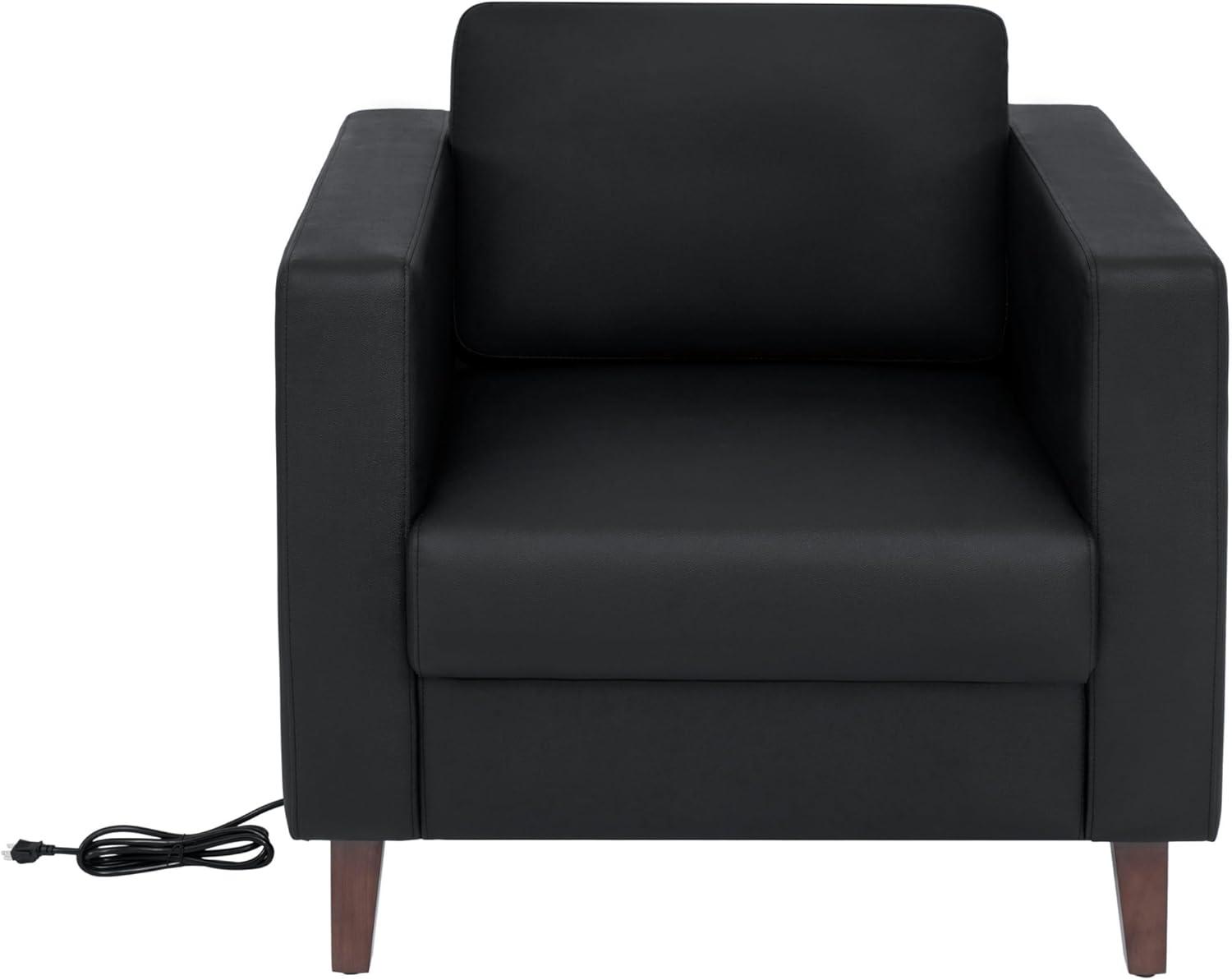 imageFlash Furniture Hercules Artemis Commercial Chair for Reception and Lobby Use with Solid Wood Legs 2 Outlets 1 USB and 1 USBC Ports Cognac LeatherSoftBlack