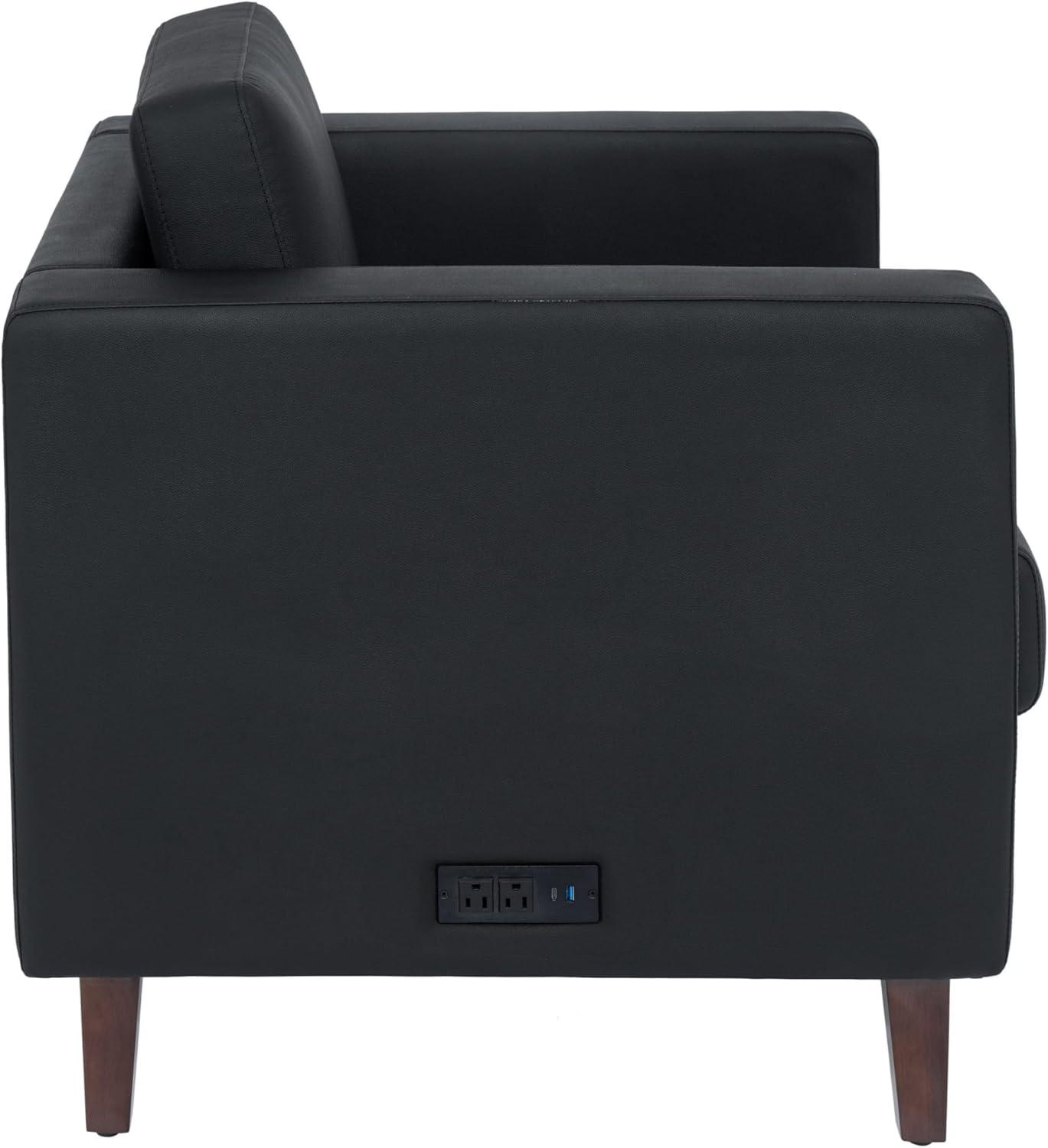 imageFlash Furniture Hercules Artemis Commercial Chair for Reception and Lobby Use with Solid Wood Legs 2 Outlets 1 USB and 1 USBC Ports Cognac LeatherSoftBlack