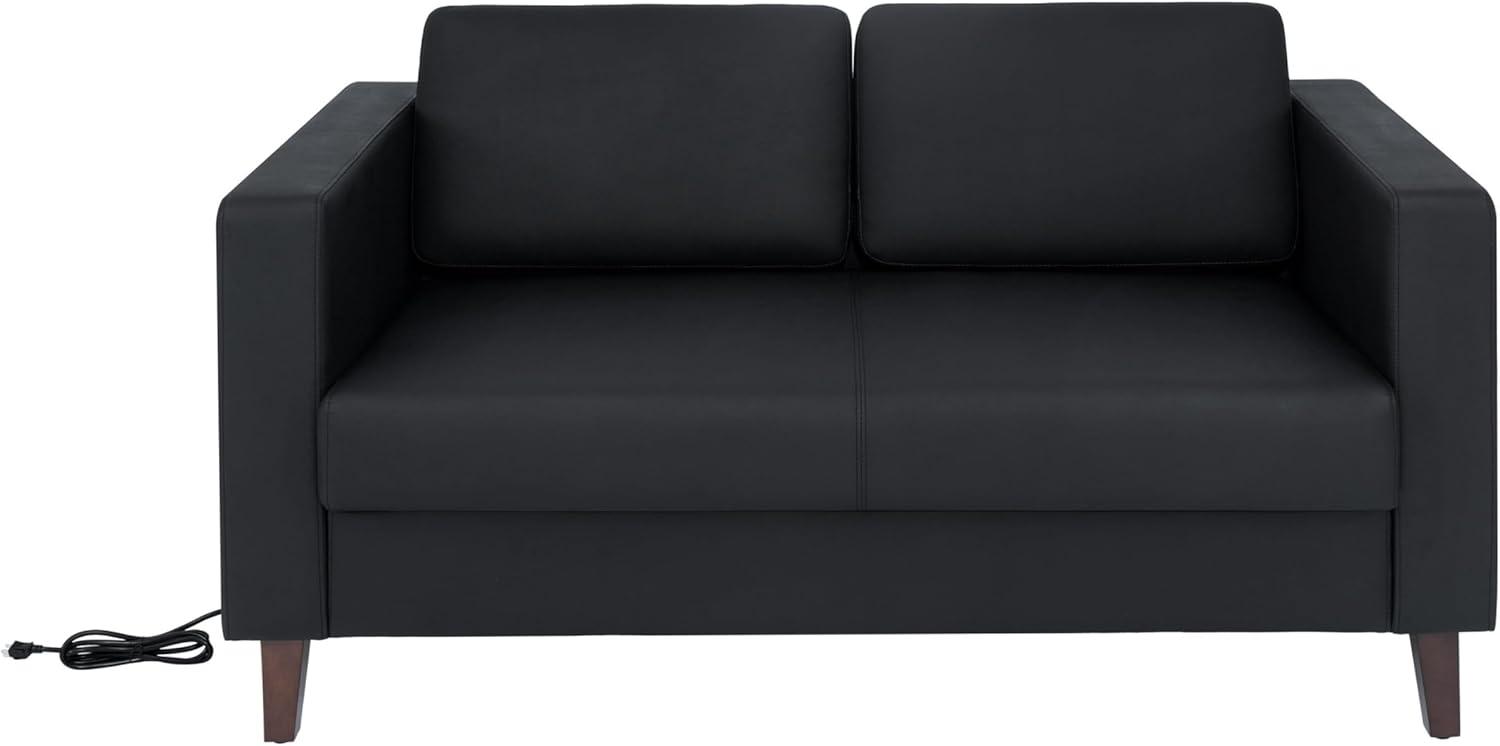imageFlash Furniture Hercules Artemis Commercial Loveseat for Reception and Lobby Use with Solid Wood Legs 2 Outlets 1 USB and 1 USBC Ports Cognac LeatherSoftBlack