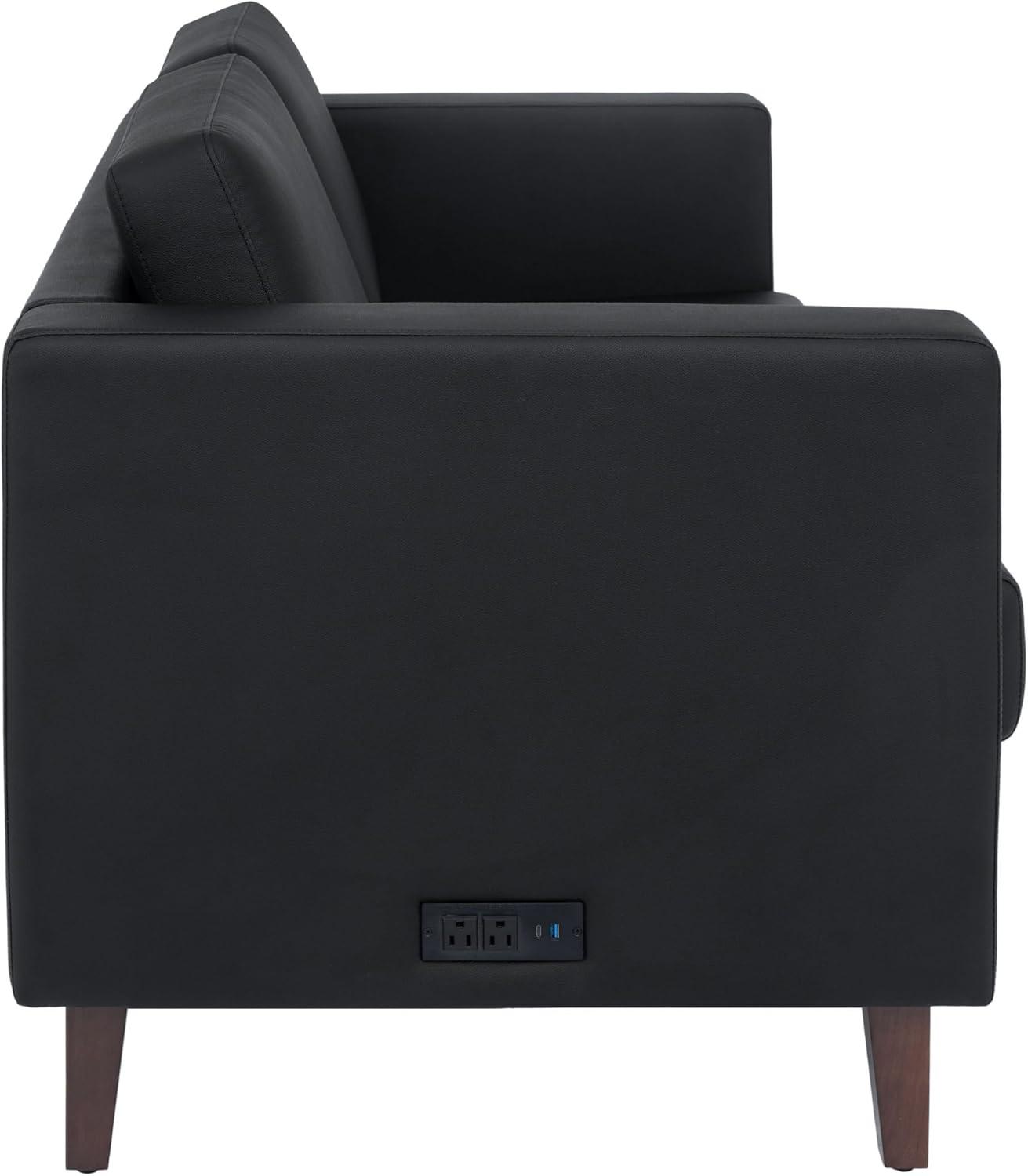 imageFlash Furniture Hercules Artemis Commercial Loveseat for Reception and Lobby Use with Solid Wood Legs 2 Outlets 1 USB and 1 USBC Ports Cognac LeatherSoftBlack