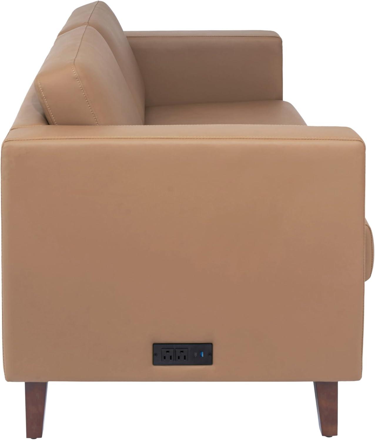 imageFlash Furniture Hercules Artemis Commercial Loveseat for Reception and Lobby Use with Solid Wood Legs 2 Outlets 1 USB and 1 USBC Ports Cognac LeatherSoftCognac