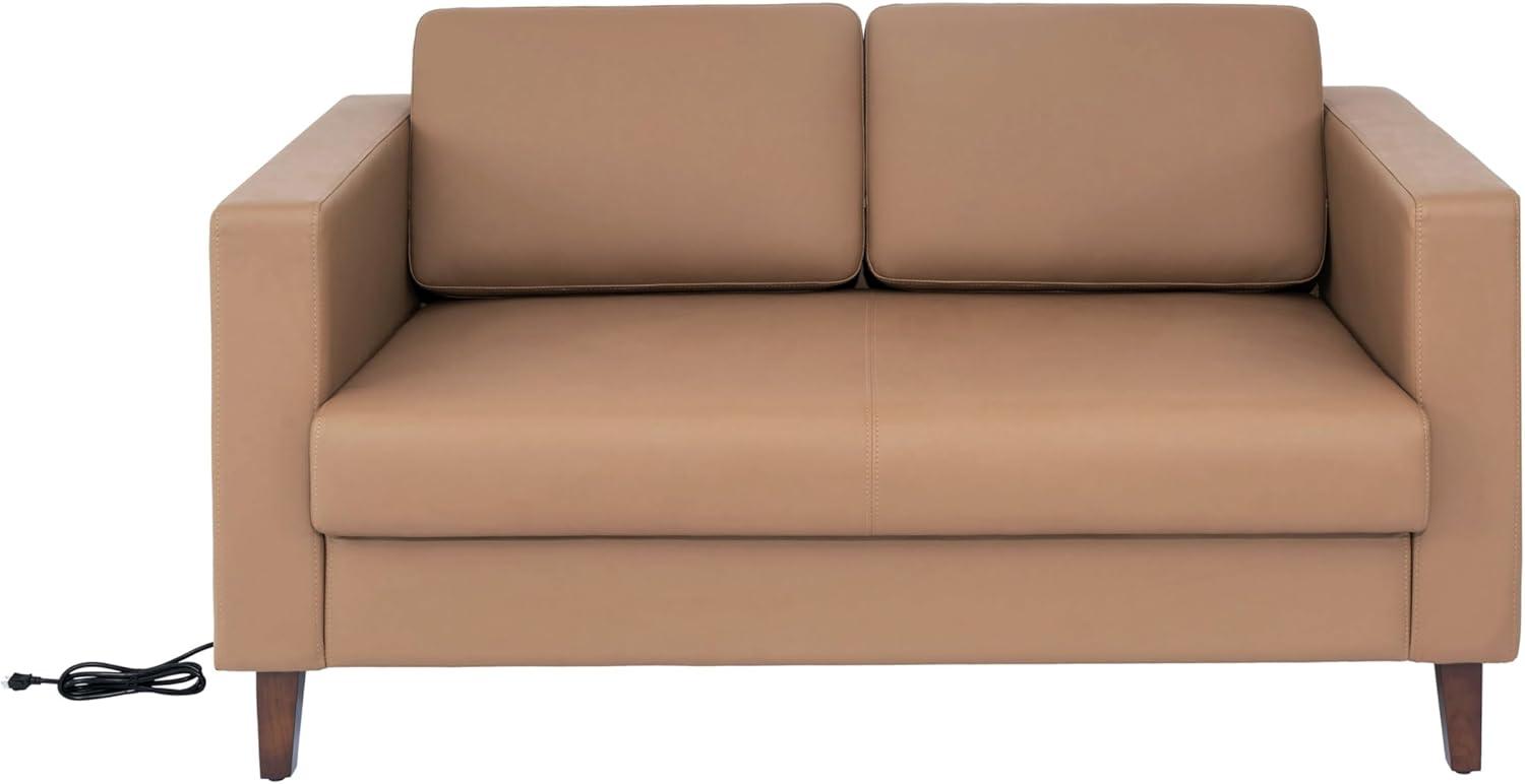 imageFlash Furniture Hercules Artemis Commercial Loveseat for Reception and Lobby Use with Solid Wood Legs 2 Outlets 1 USB and 1 USBC Ports Cognac LeatherSoftCognac