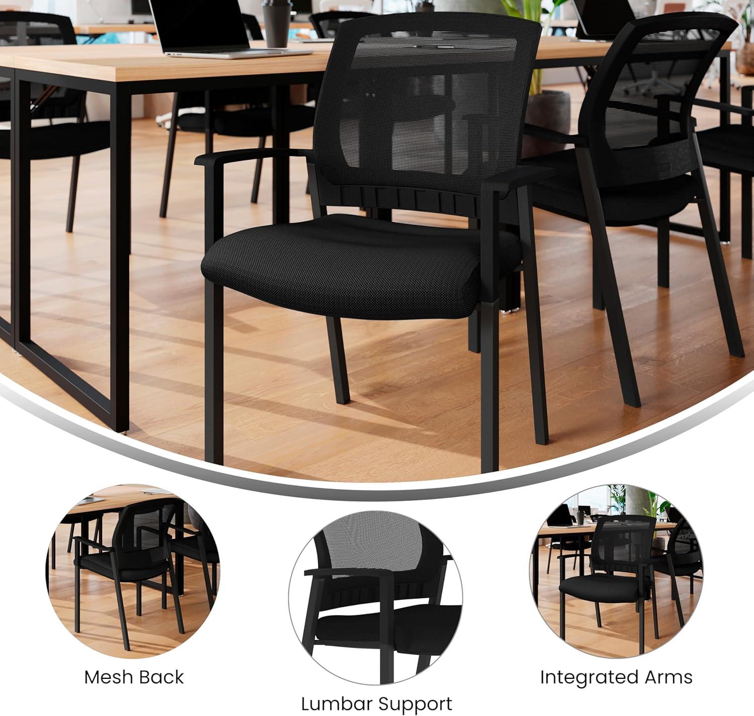 imageFlash Furniture Hercules Commercial Stacking Side Chair for Lobby or Reception Use with Breathable Mesh Backrest and Powder Coated Steel Frame with Armrests in Black
