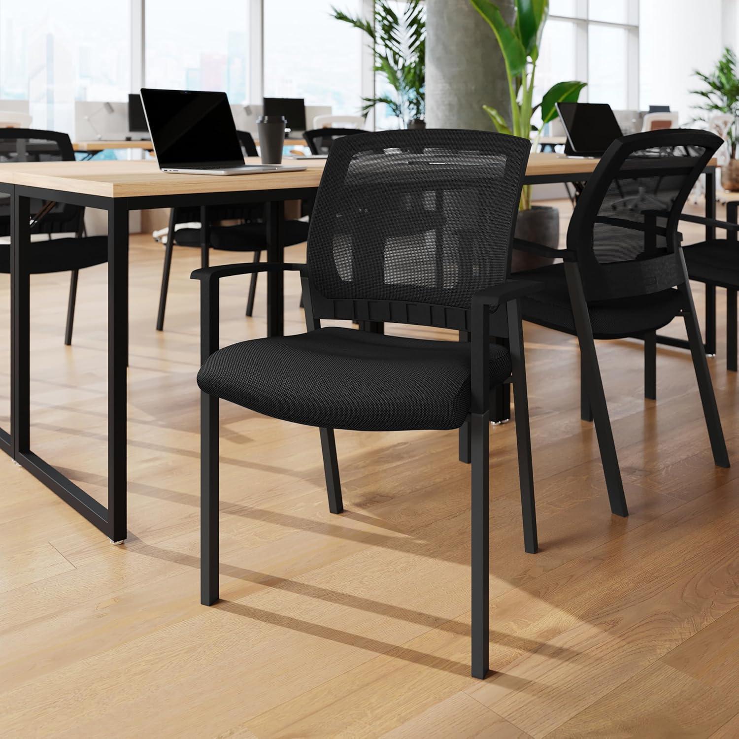 imageFlash Furniture Hercules Commercial Stacking Side Chair for Lobby or Reception Use with Breathable Mesh Backrest and Powder Coated Steel Frame with Armrests in Black