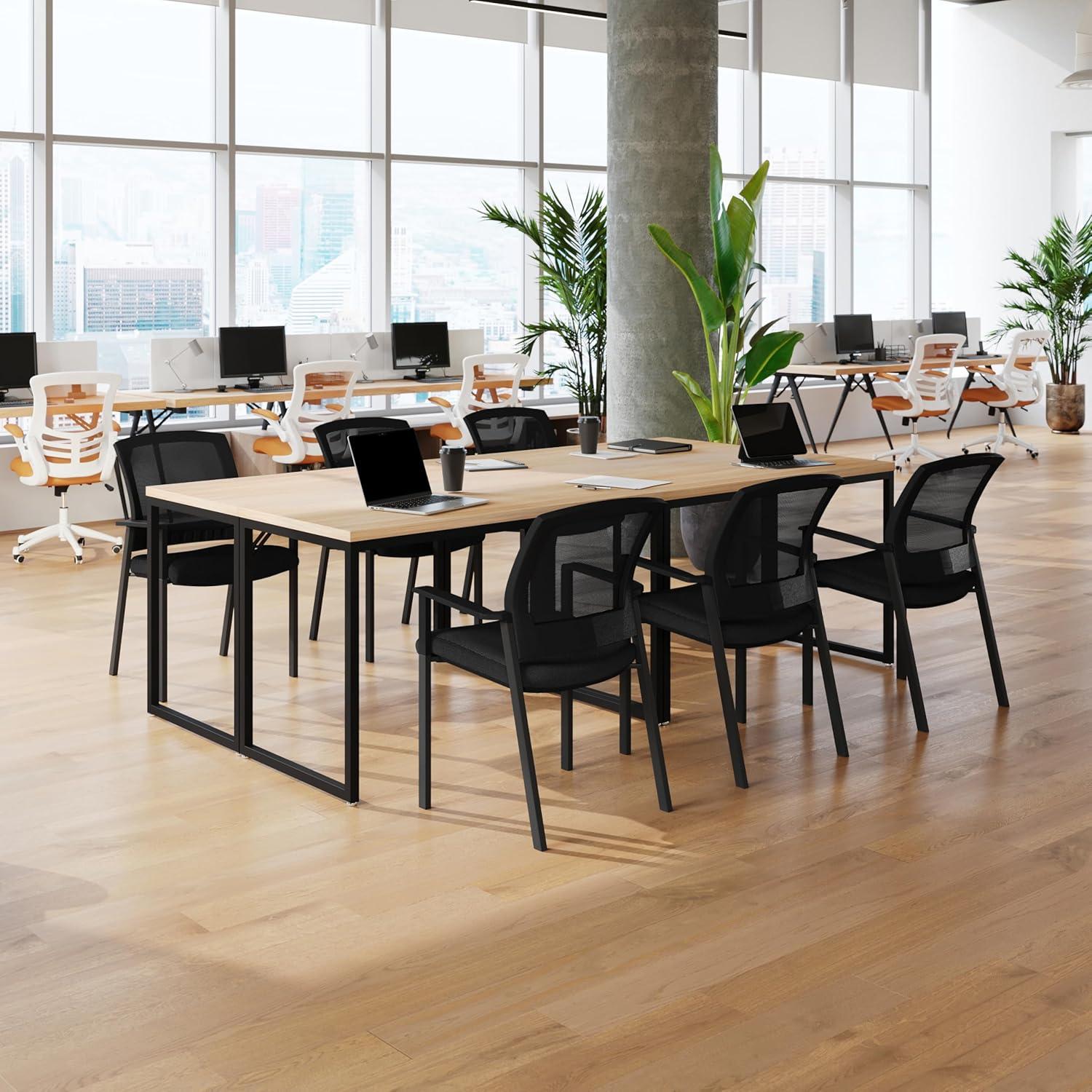 imageFlash Furniture Hercules Commercial Stacking Side Chair for Lobby or Reception Use with Breathable Mesh Backrest and Powder Coated Steel Frame with Armrests in Black