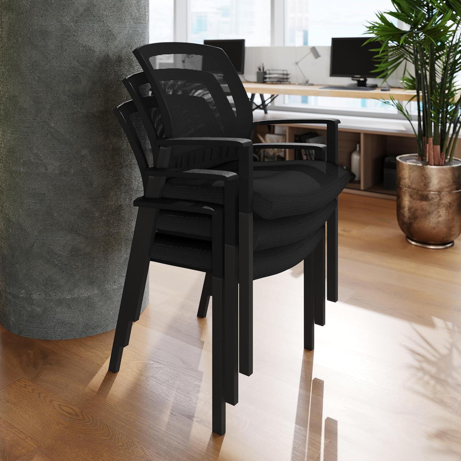 imageFlash Furniture Hercules Commercial Stacking Side Chair for Lobby or Reception Use with Breathable Mesh Backrest and Powder Coated Steel Frame with Armrests in Black