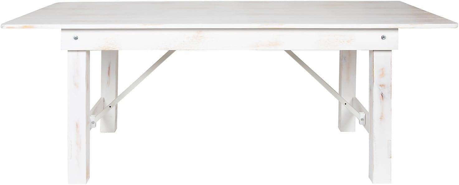 imageFlash Furniture Hercules Series 7 x 40quot Rustic Solid Pine Folding Dining Table Rectangular Antique Farmhouse Dining and Event Extension TableAntique Rustic White