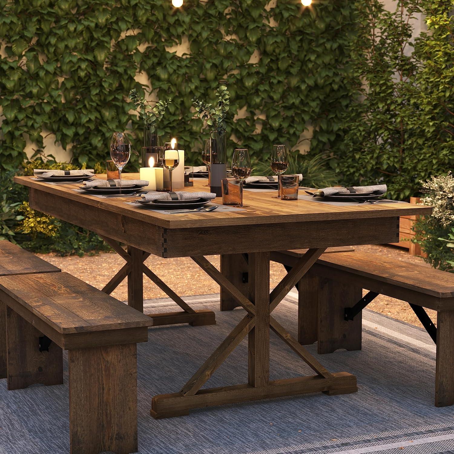 imageFlash Furniture Hercules Series 7 x 40quot Rustic Solid Pine Folding Dining Table Rectangular Antique Farmhouse Dining and Event Extension TableAntique Rustic