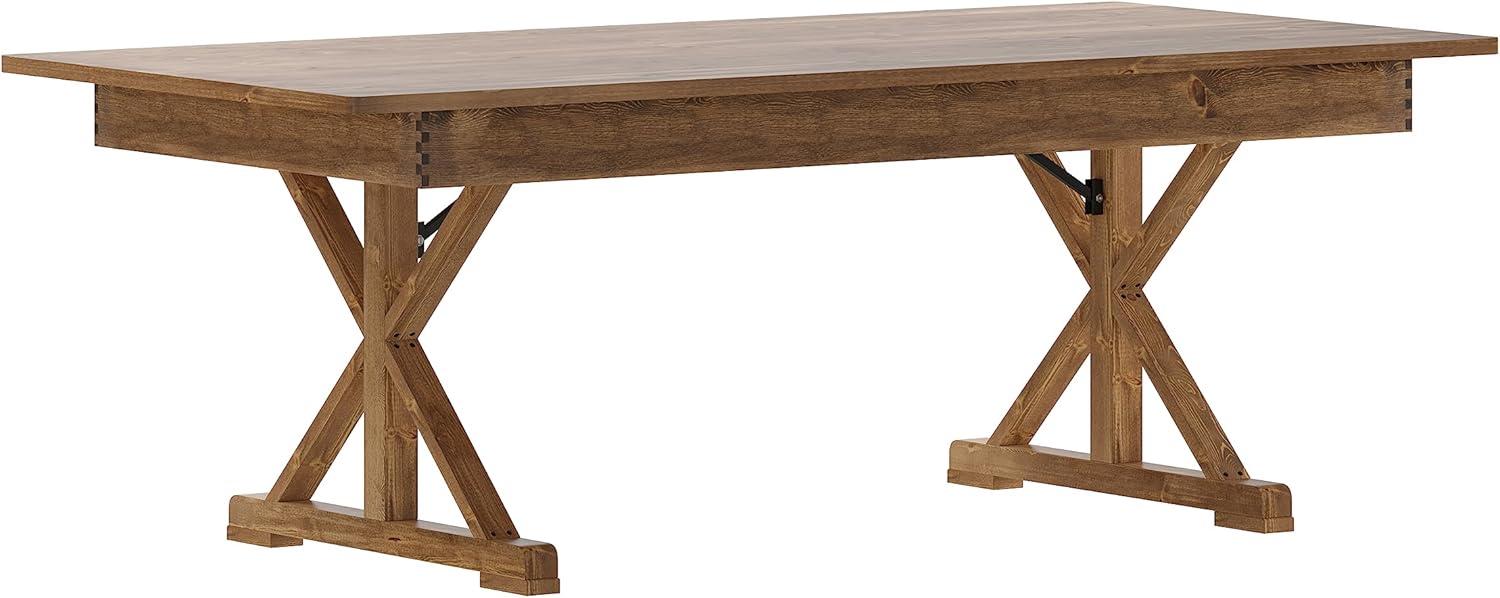 imageFlash Furniture Hercules Series 7 x 40quot Rustic Solid Pine Folding Dining Table Rectangular Antique Farmhouse Dining and Event Extension TableAntique Rustic