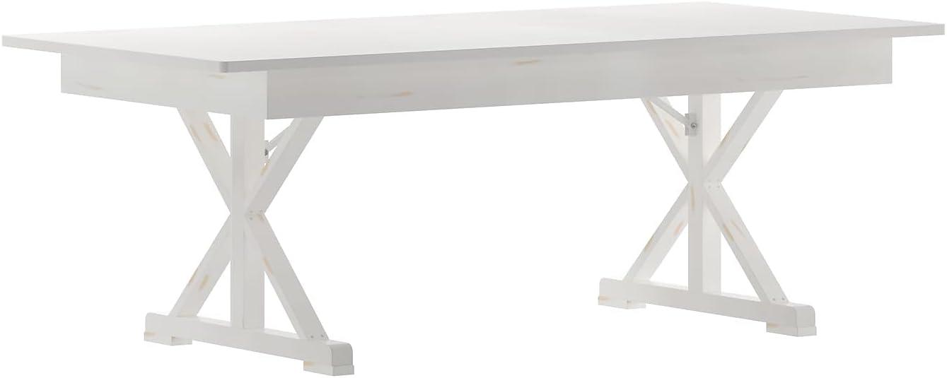 imageFlash Furniture Hercules Series 7 x 40quot Rustic Solid Pine Folding Dining Table Rectangular Antique Farmhouse Dining and Event Extension TableAntique Rustic White