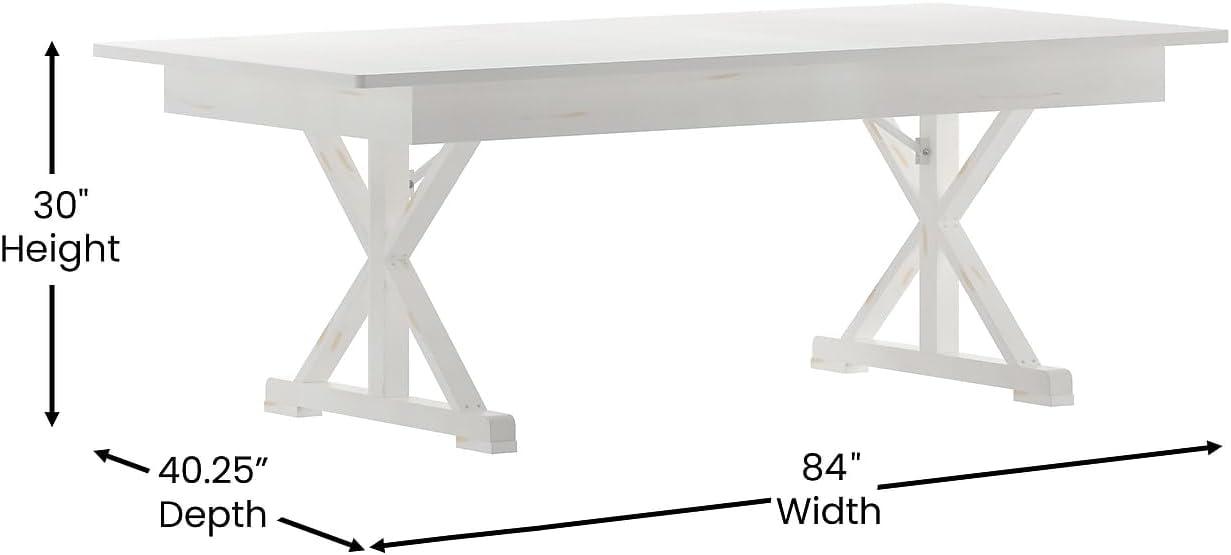 imageFlash Furniture Hercules Series 7 x 40quot Rustic Solid Pine Folding Dining Table Rectangular Antique Farmhouse Dining and Event Extension TableAntique Rustic White