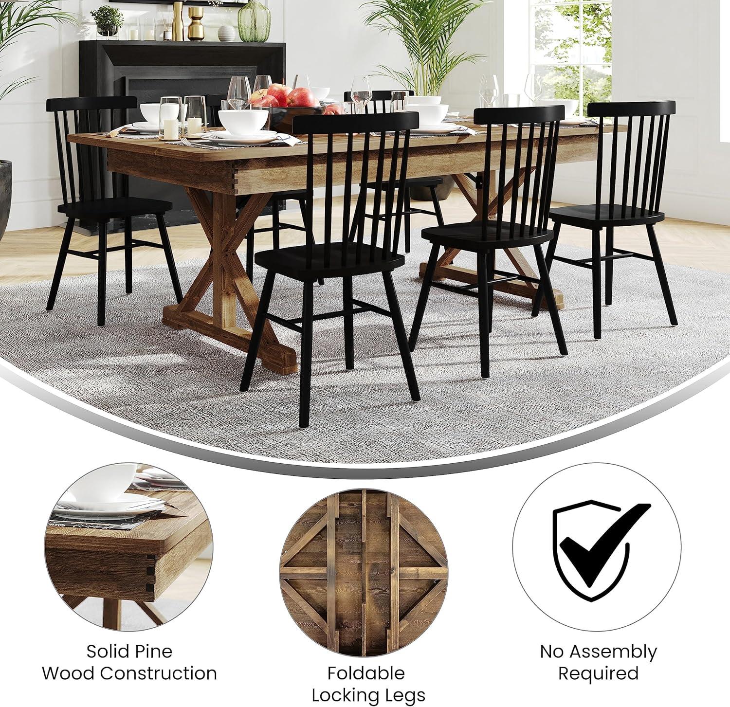 imageFlash Furniture Hercules Series 7 x 40quot Rustic Solid Pine Folding Dining Table Rectangular Antique Farmhouse Dining and Event Extension TableAntique Rustic