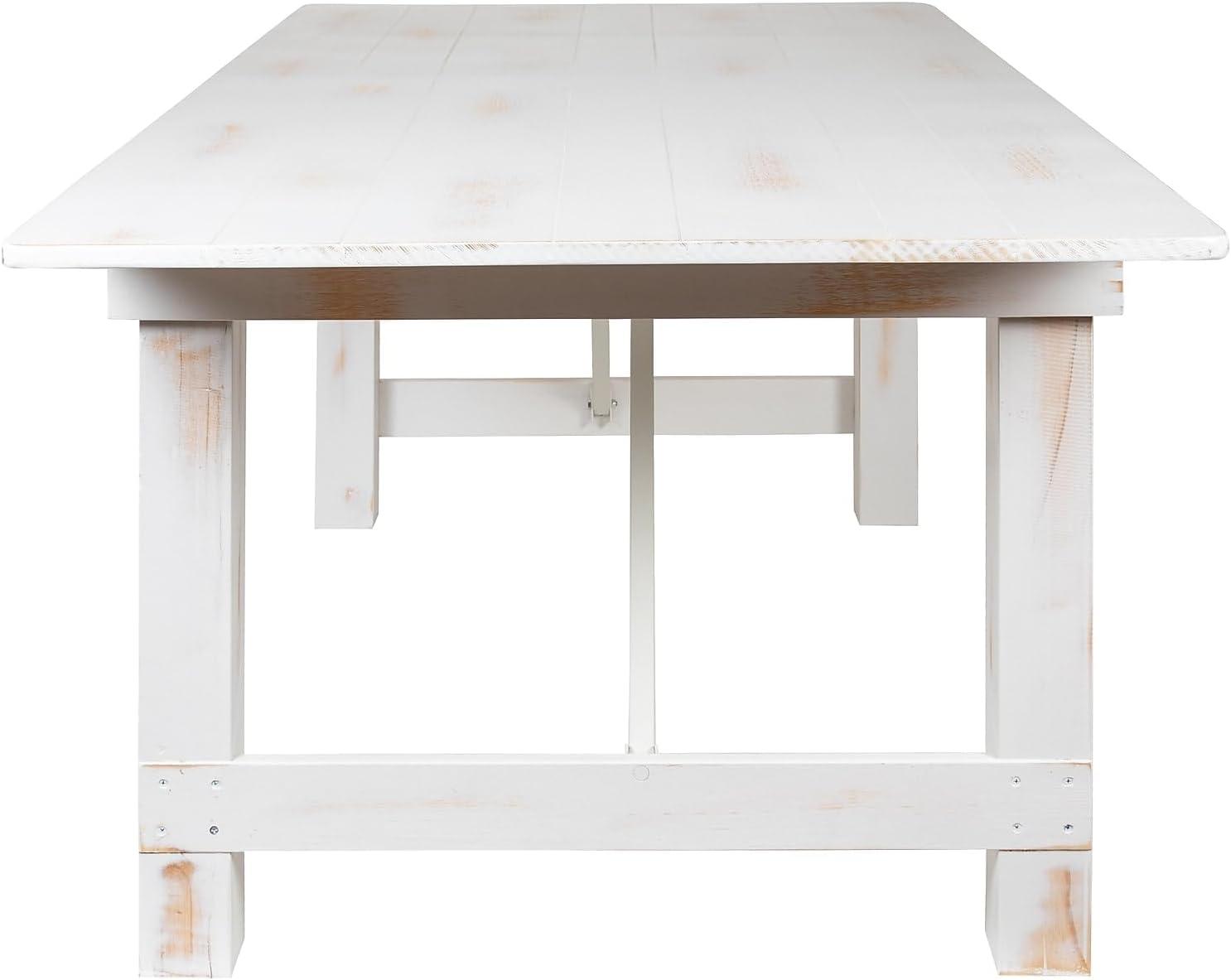 imageFlash Furniture Hercules Series 7 x 40quot Rustic Solid Pine Folding Dining Table Rectangular Antique Farmhouse Dining and Event Extension TableAntique Rustic White