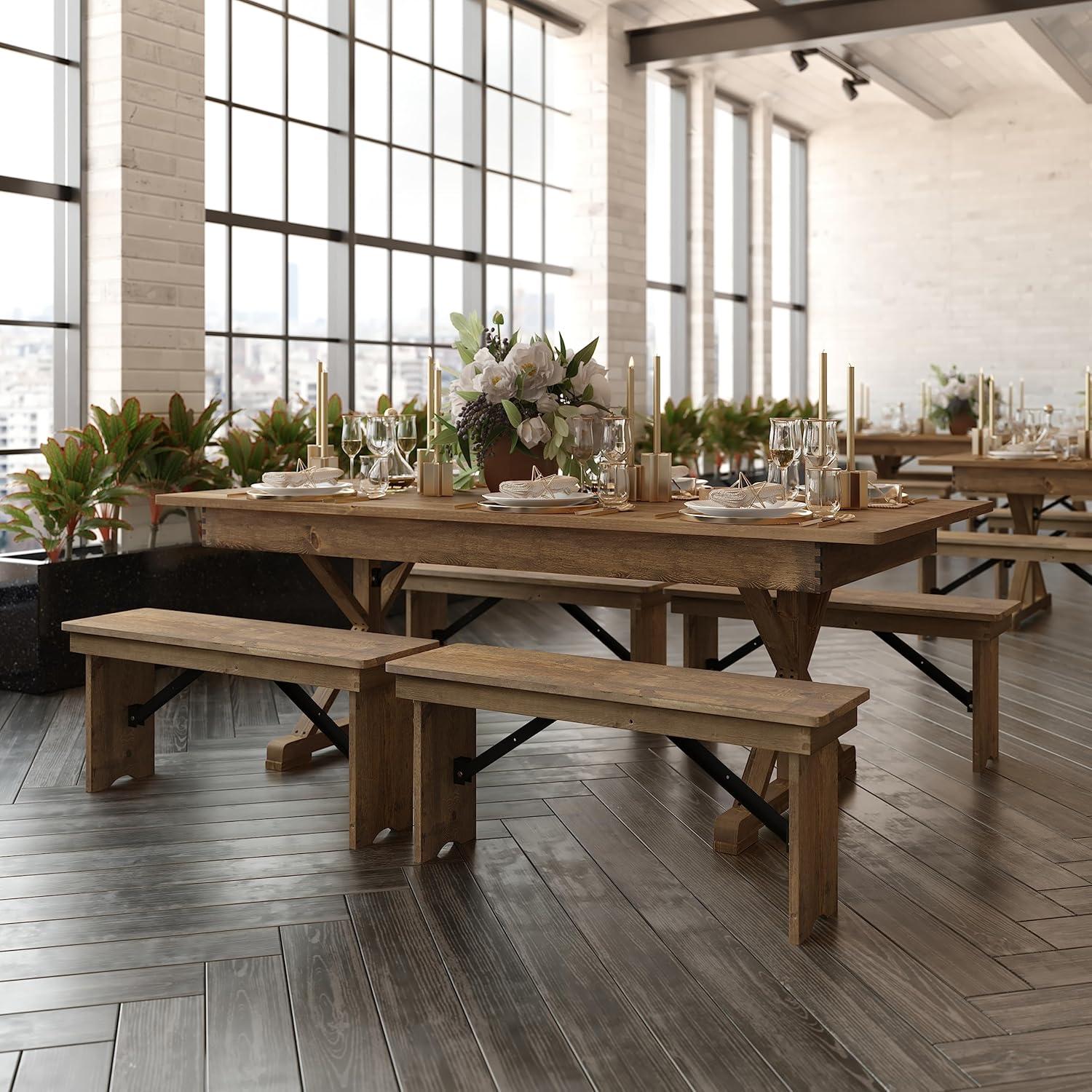 imageFlash Furniture Hercules Series 7 x 40quot Rustic Solid Pine Folding Dining Table Rectangular Antique Farmhouse Dining and Event Extension TableAntique Rustic