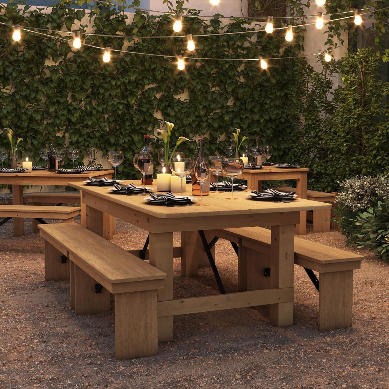 imageFlash Furniture Hercules Series 7 x 40quot Rustic Solid Pine Folding Dining Table Rectangular Antique Farmhouse Dining and Event Extension TableLight Natural