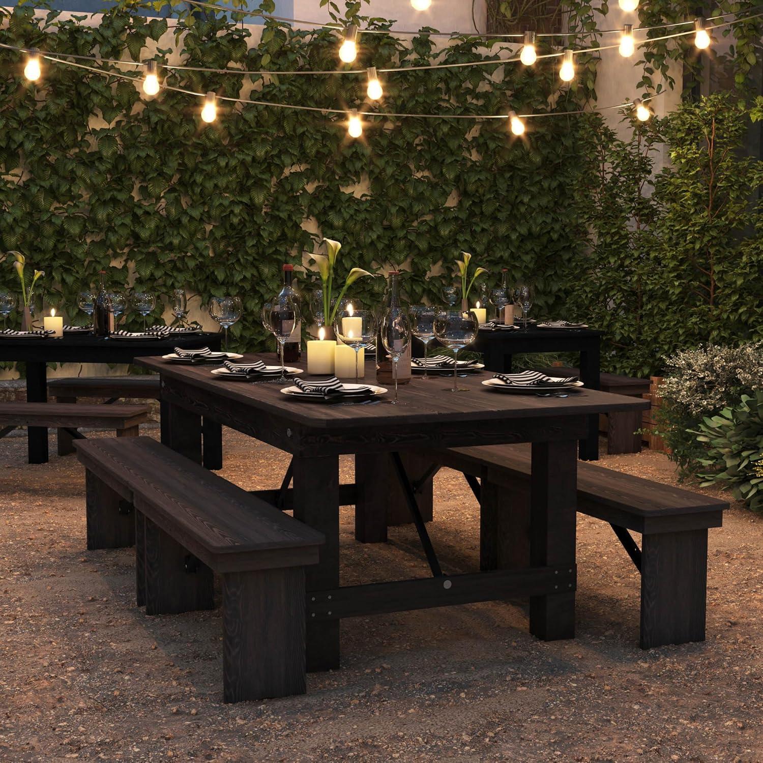 imageFlash Furniture Hercules Series 7 x 40quot Rustic Solid Pine Folding Dining Table Rectangular Antique Farmhouse Dining and Event Extension TableMahogany