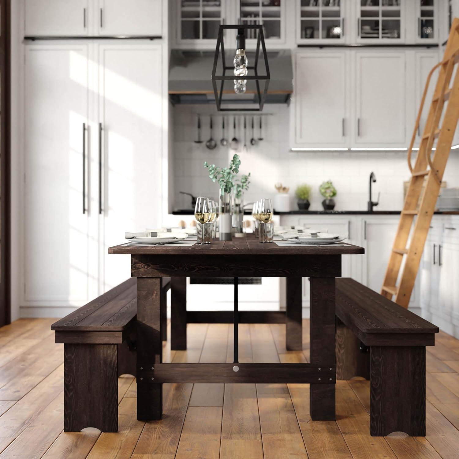 imageFlash Furniture Hercules Series 7 x 40quot Rustic Solid Pine Folding Dining Table Rectangular Antique Farmhouse Dining and Event Extension TableMahogany