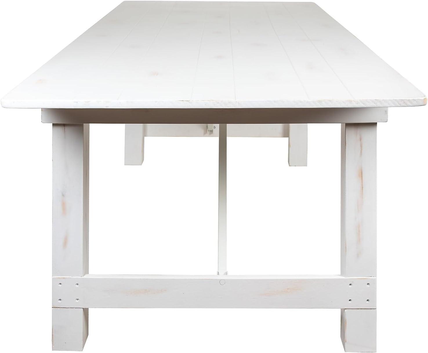 imageFlash Furniture Hercules Series 8 x 40quot Rustic Solid Pine Folding Dining Table Rectangular Antique Farmhouse Dining and Event Extension TableAntique Rustic White