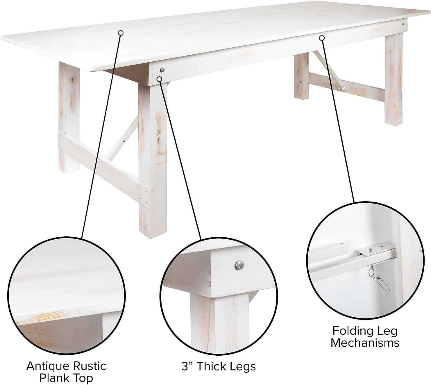 imageFlash Furniture Hercules Series 8 x 40quot Rustic Solid Pine Folding Dining Table Rectangular Antique Farmhouse Dining and Event Extension TableAntique Rustic White