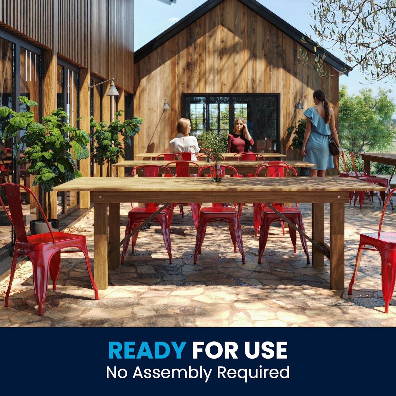 imageFlash Furniture Hercules Series 8 x 40quot Rustic Solid Pine Folding Dining Table Rectangular Antique Farmhouse Dining and Event Extension TableAntique Rustic