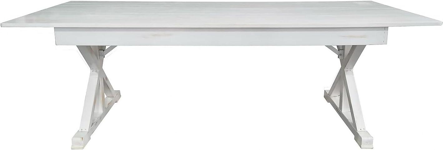 imageFlash Furniture Hercules Series 8 x 40quot Rustic Solid Pine Folding Dining Table Rectangular Antique Farmhouse Dining and Event Extension TableAntique Rustic White